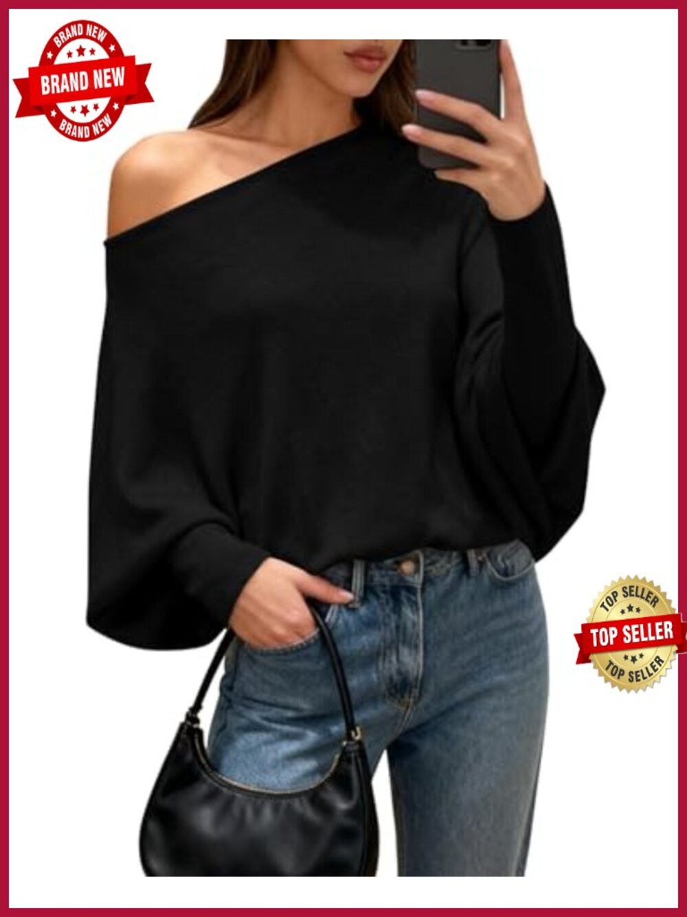 Off The Shoulder Batwing Knit Sweater Loose Oversized Pullover